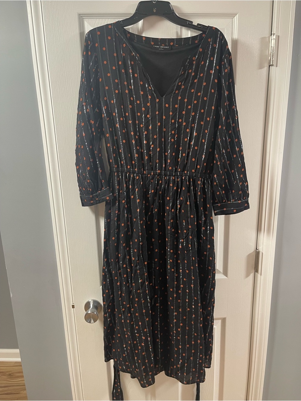 Lane Bryant Black Midi Dress with Orange Dot Detail